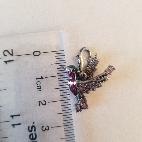 925 Sterling Silver Colorful Humming Bird Cubic Zirconia Dangle Charm Pendant - Picture 5 of 6
